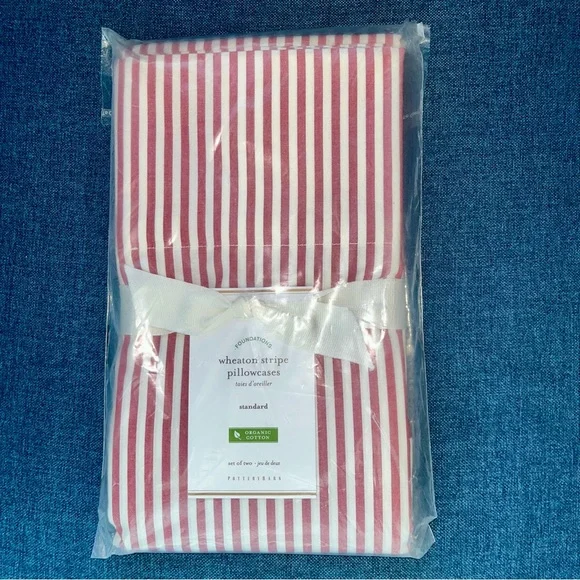 Pottery Barn Red and White Pillowcase Pair. - Picture 2 of 3